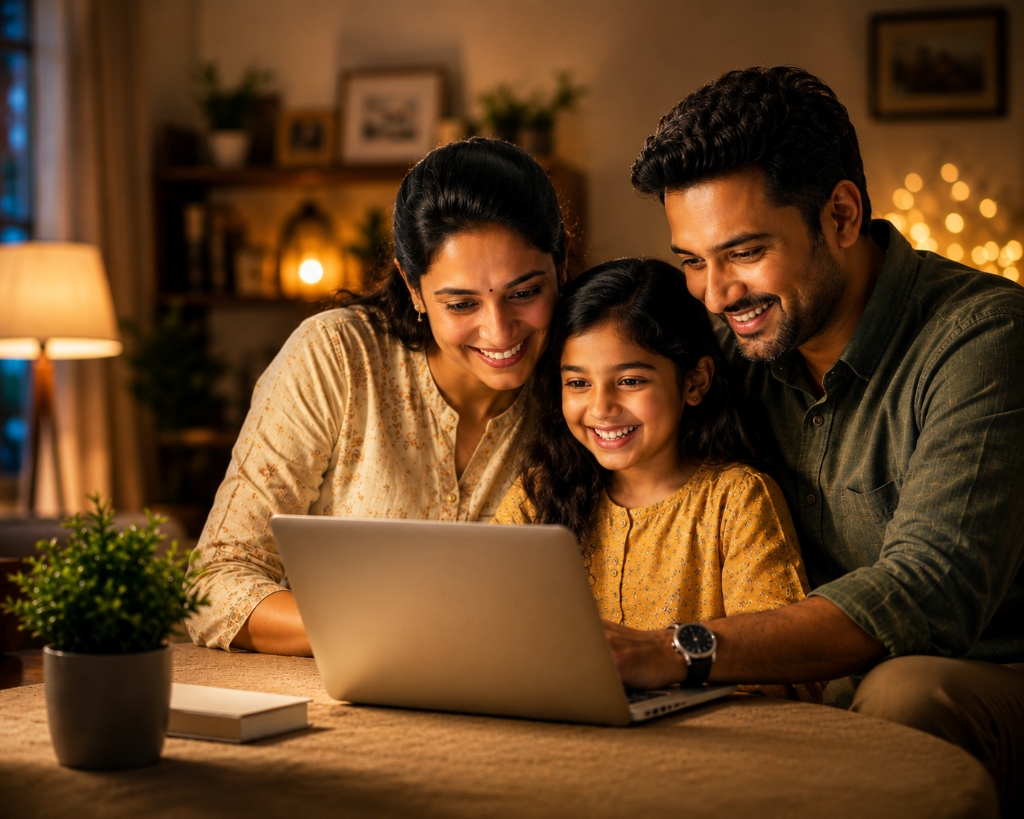 Indian family smiling together